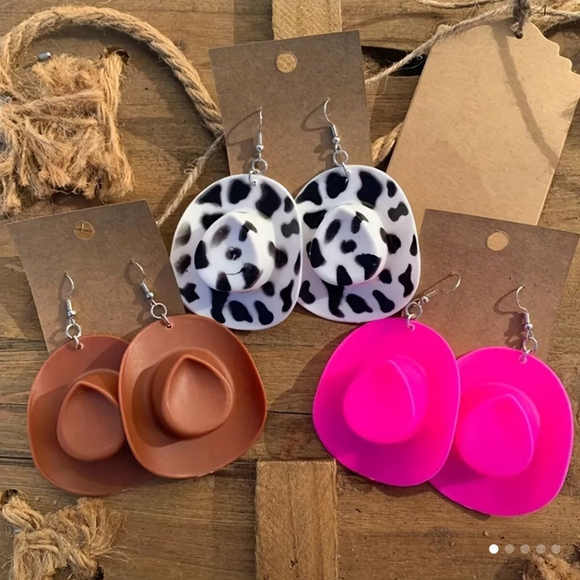 Unbranded Jewelry - Women's Earrings Cowboy Hat Pink Brown White